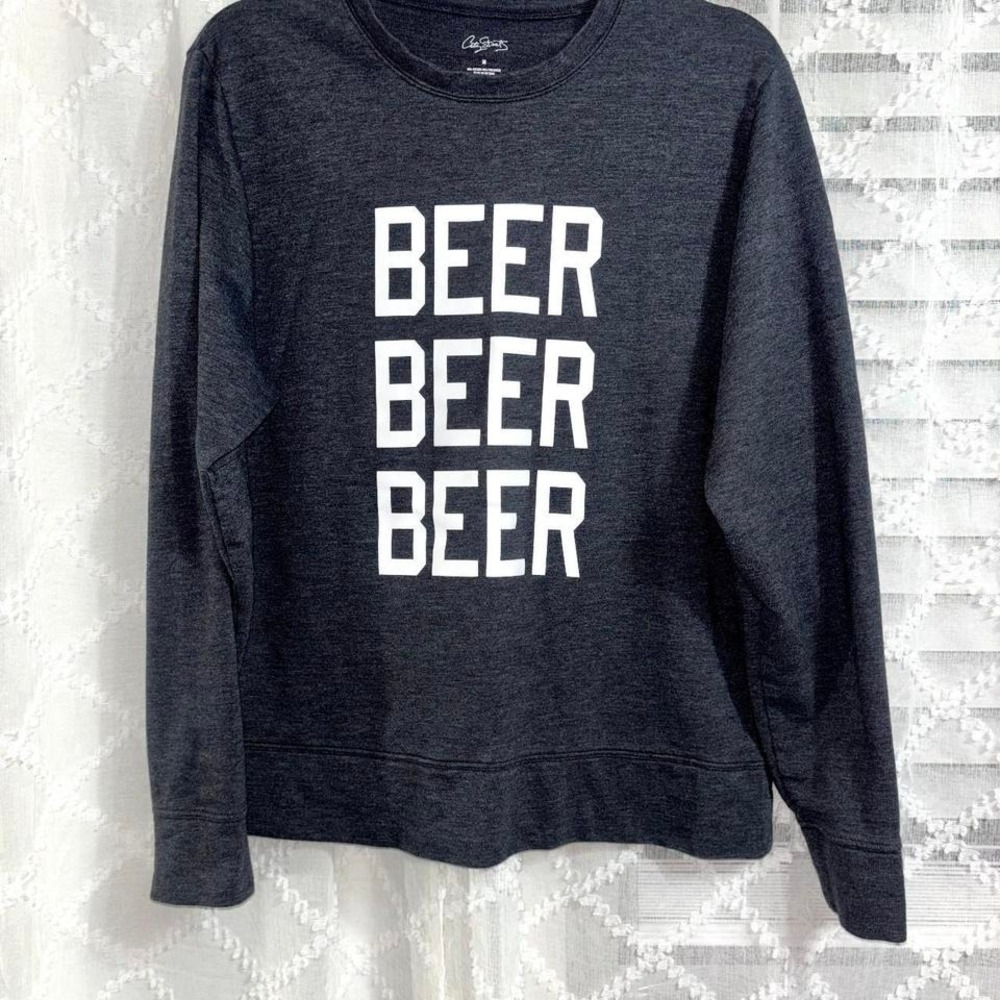 Club Shorts Womens Beer Graphic Sweatshirt Charcoal Heather Grey Size M